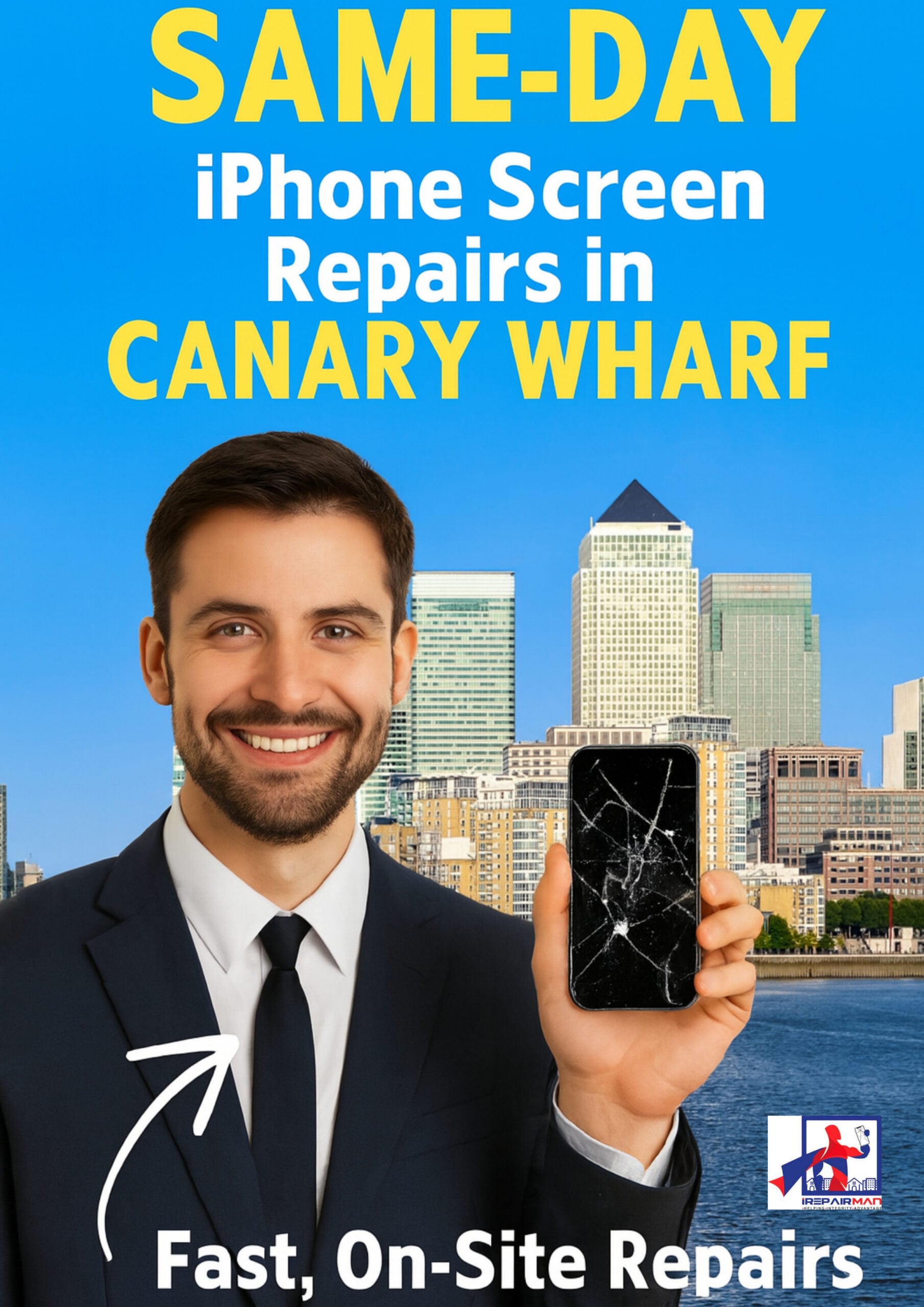 Same-day iPhone repair in Canary Wharf poster by iRepairMan