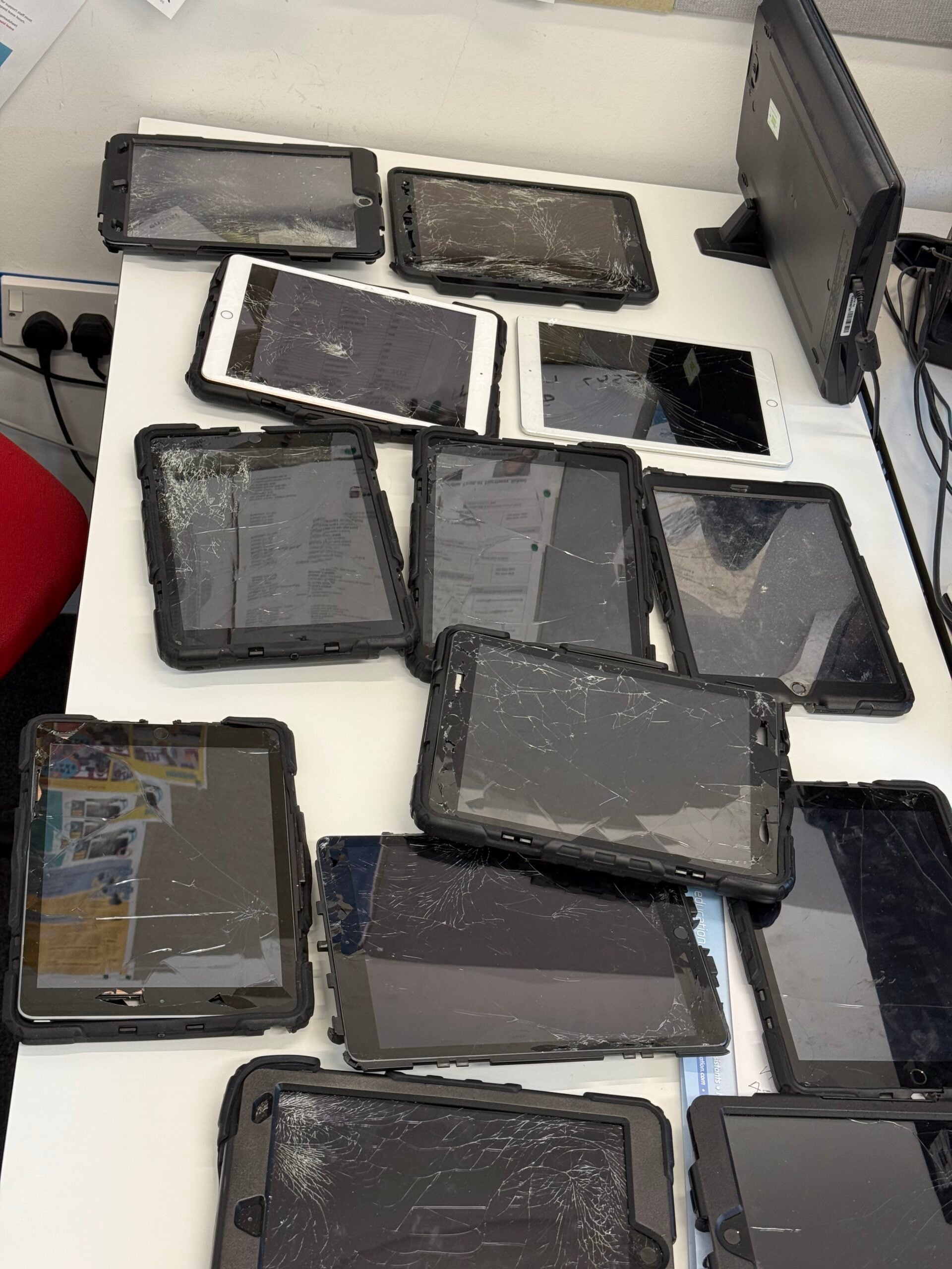 School workstation setup for iPad repairs