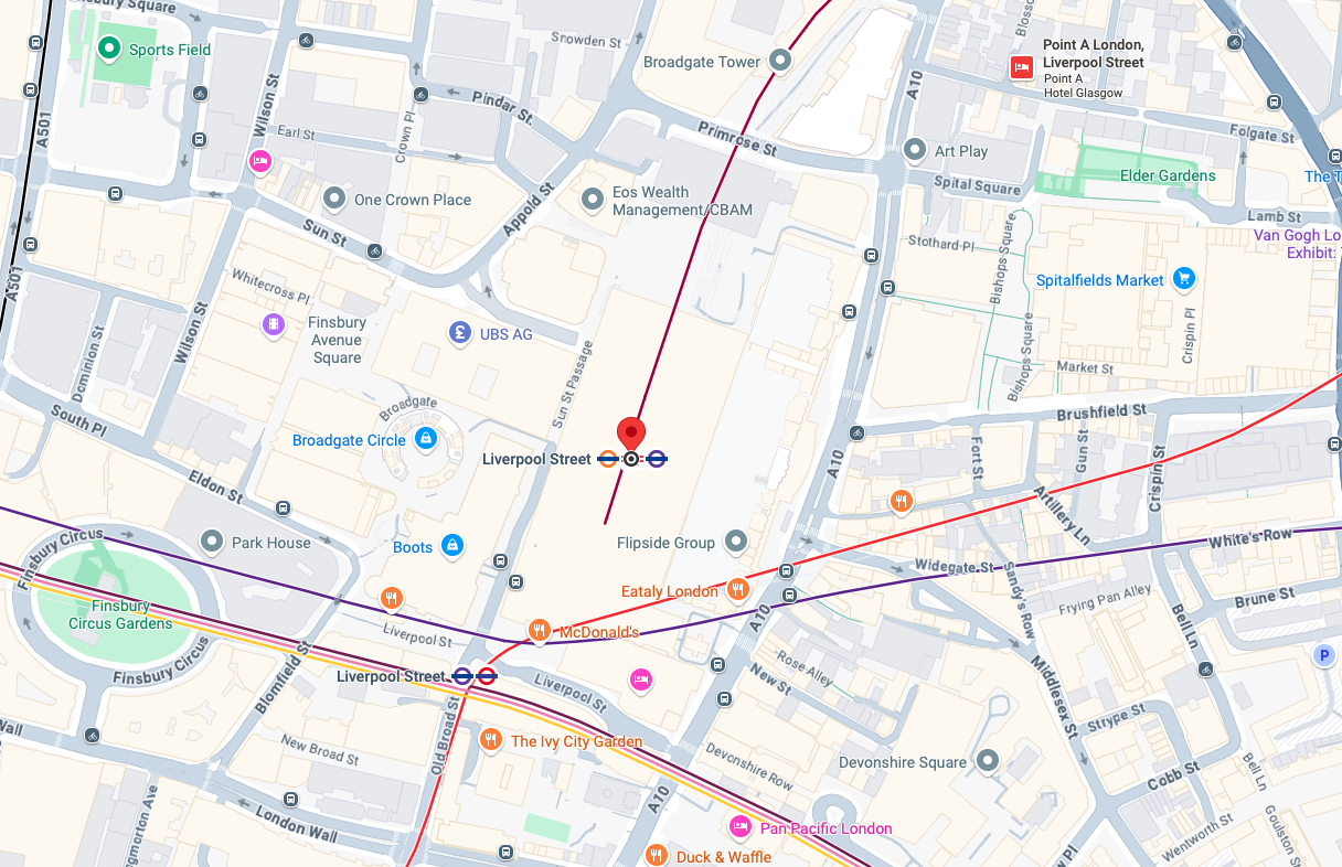 Map of Liverpool Street EC2M and Nearby Areas
