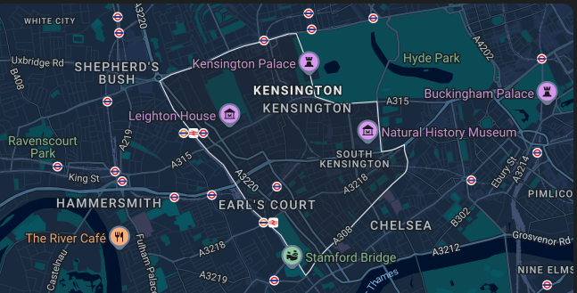 Map of Kensington W8 W14 SW5 SW7 W11 showing iRepairMan mobile repair coverage