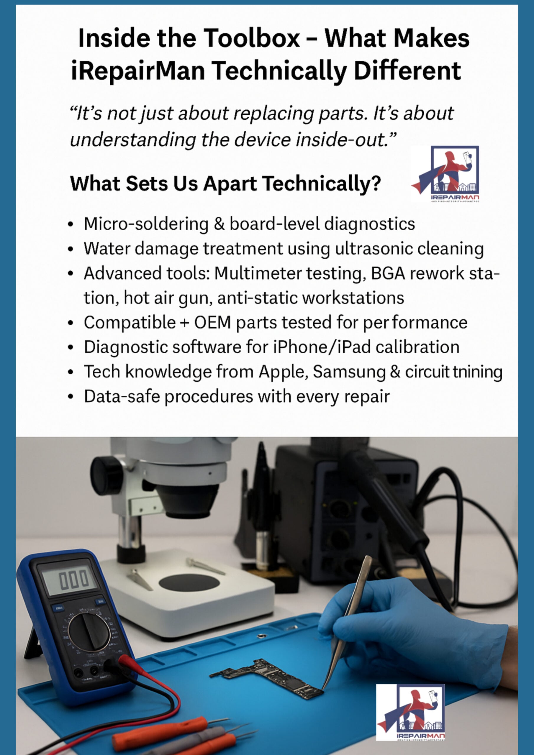iRepairMan technician workstation and tools — on-site in Putney