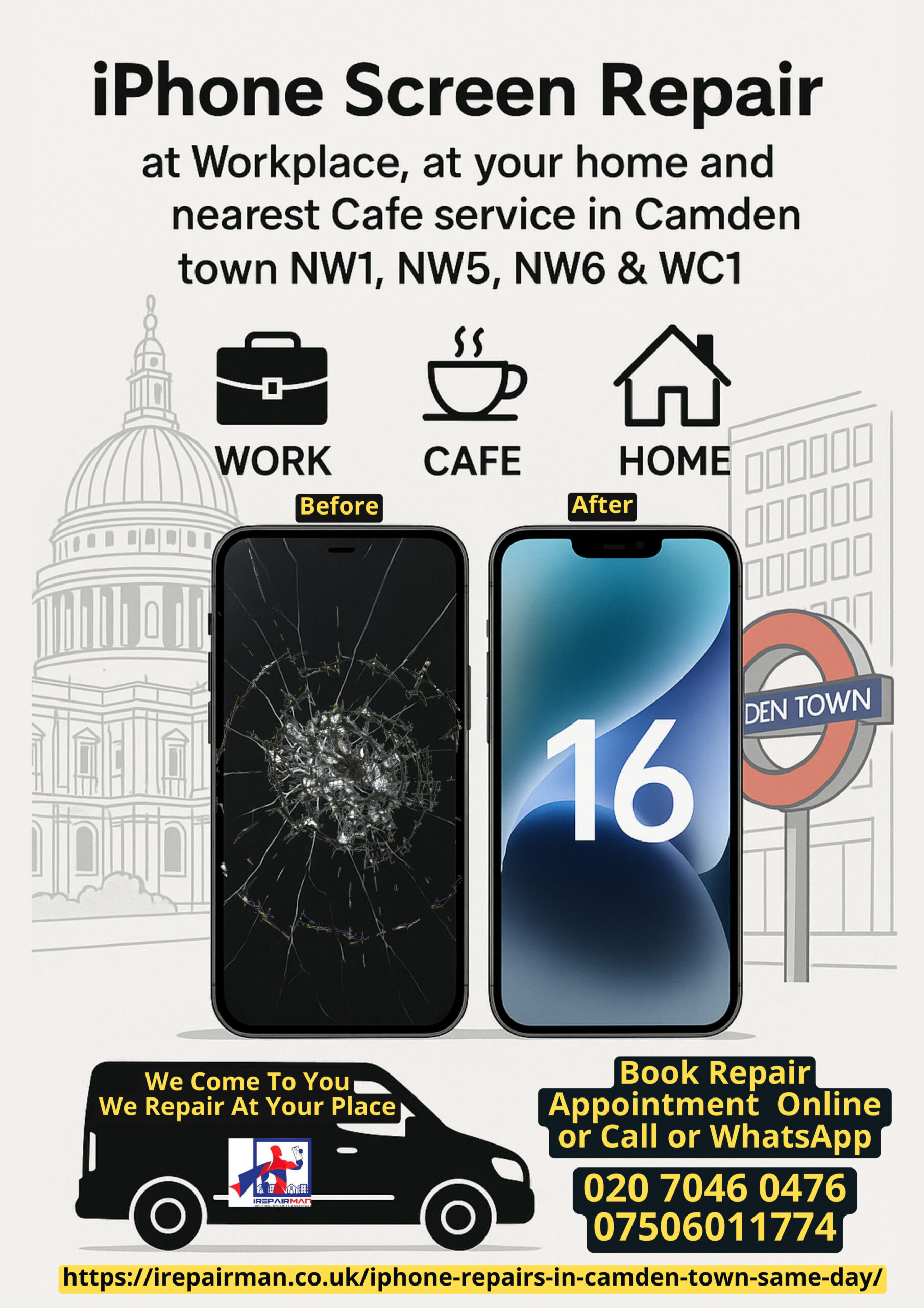 On-site phone repair service in Camden Town — iRepairMan technician