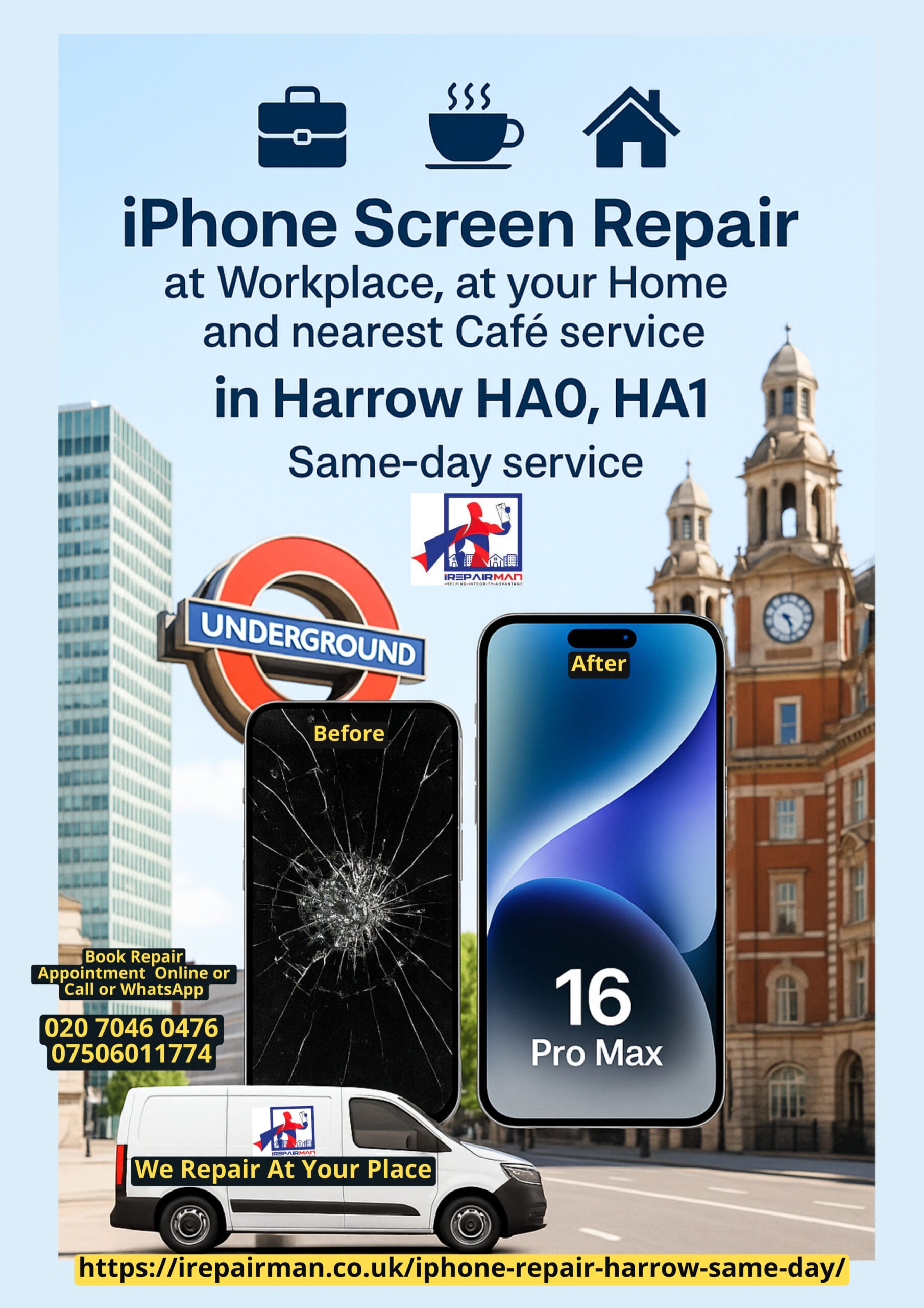 Featured: iPhone screen repair in Harrow HA0, HA1 – mobile van service