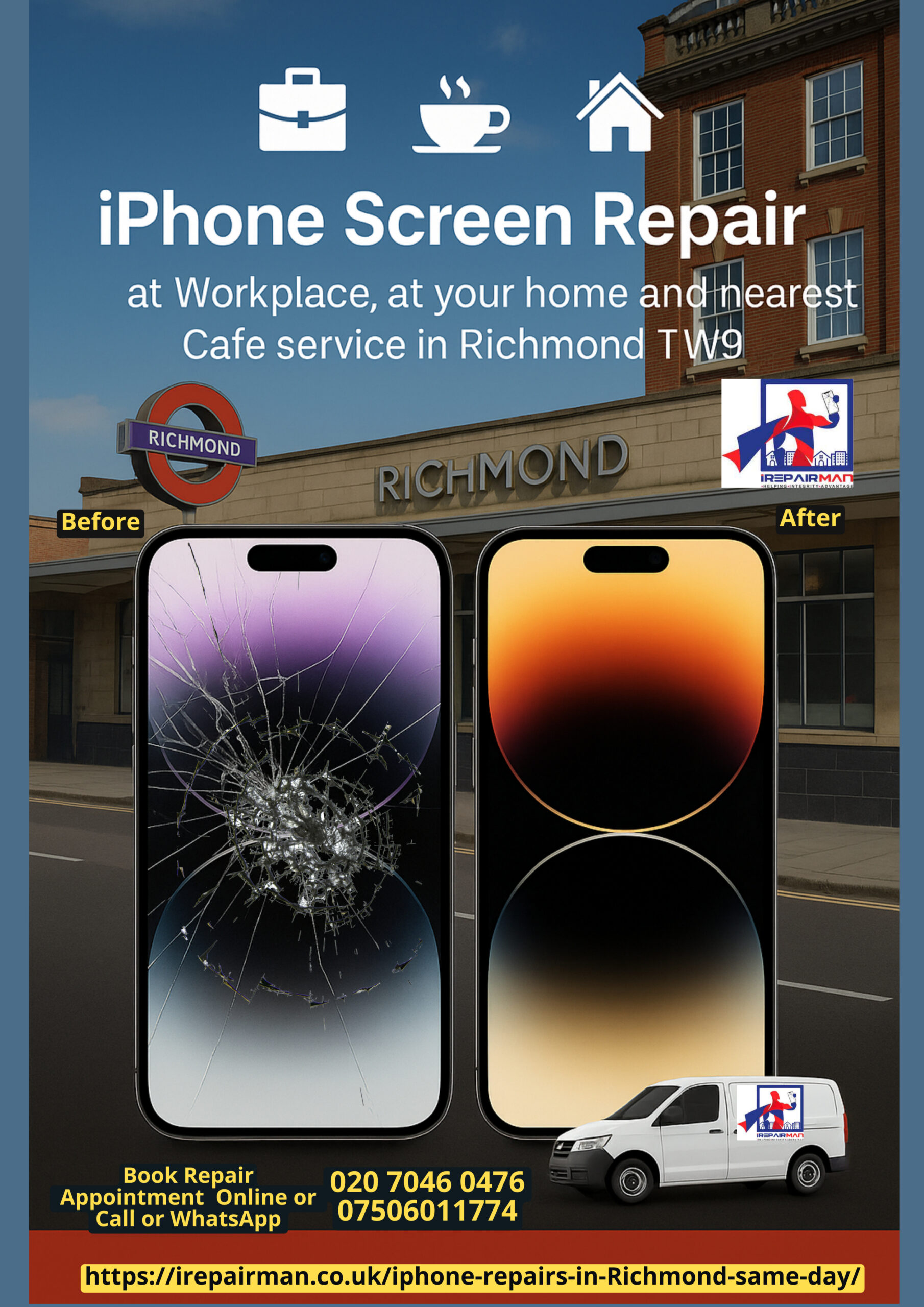 iPhone screen repair in Richmond TW9 poster