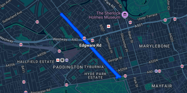 Service coverage map for Edgware Road W2, NW2