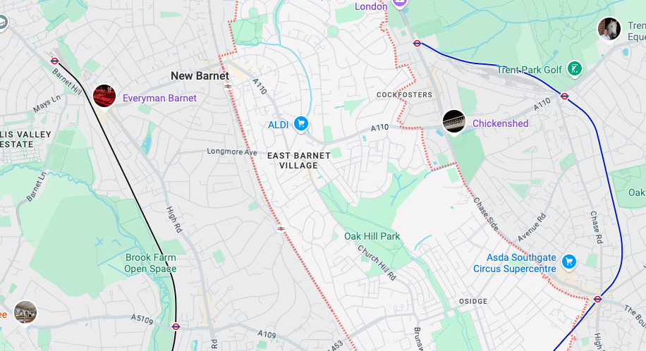 Service coverage map for East Barnet EN4 including New Barnet and Cockfosters.