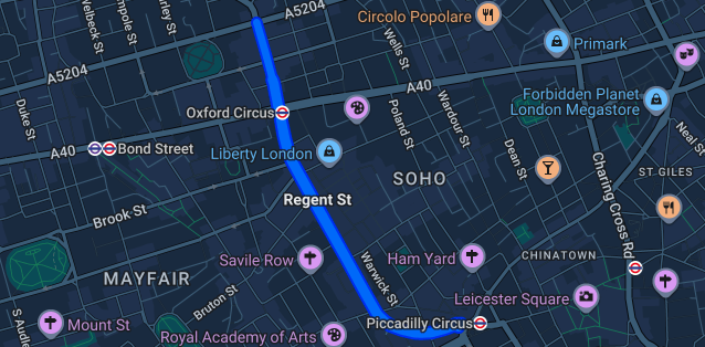 Map of Regent Street W1B