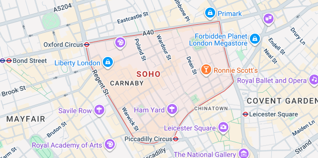 Map of Soho W1D W1F coverage area for iRepairMan