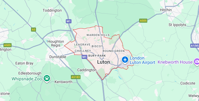 Service area map for Luton LU1