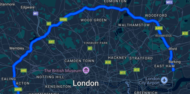 North Circular Road A406 map showing iRepairMan service coverage NW2, NW10, N2, E4, E6, IG8