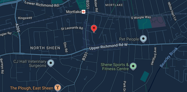 Map of Sheen SW14, Richmond & Kew TW9, Petersham & Ham TW10 service coverage