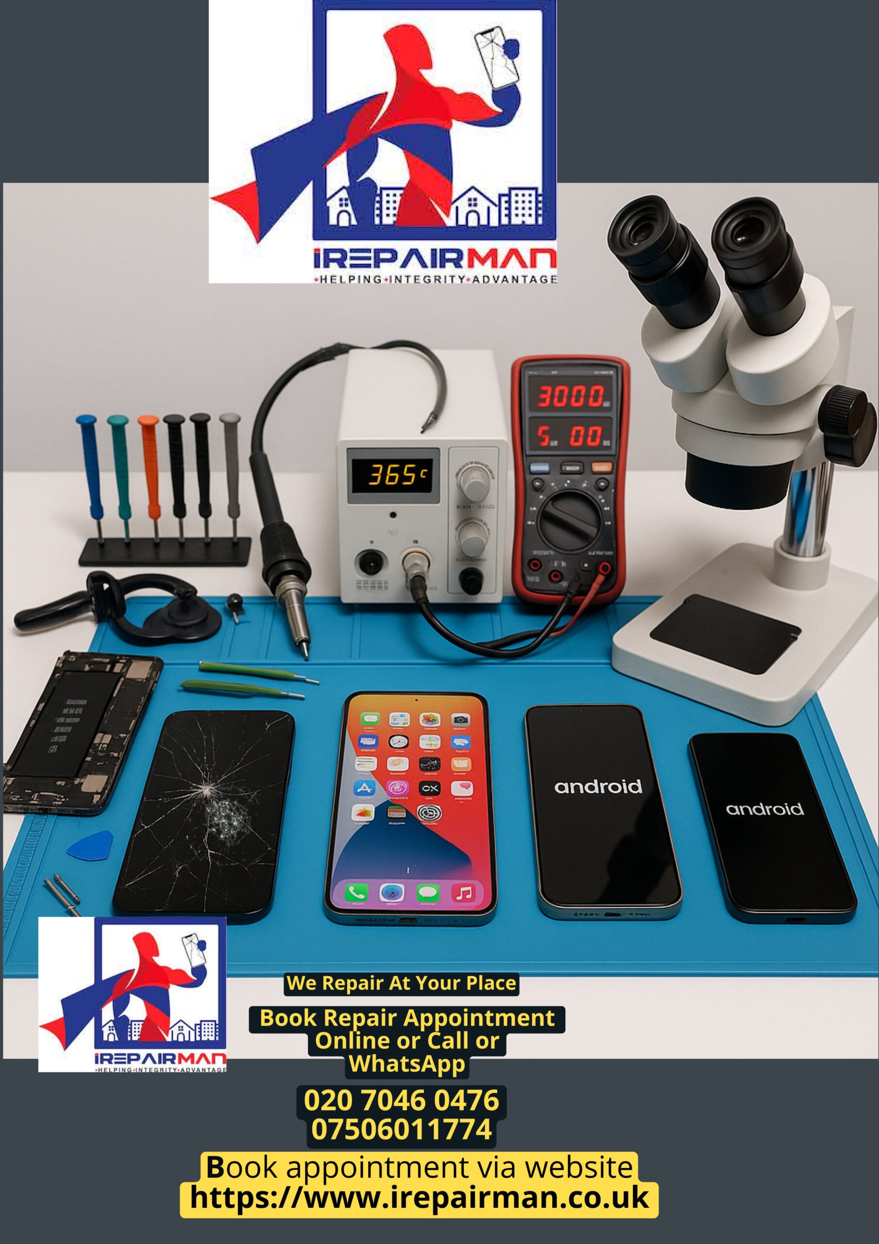 iRepairMan professional workstation with microscope and tools