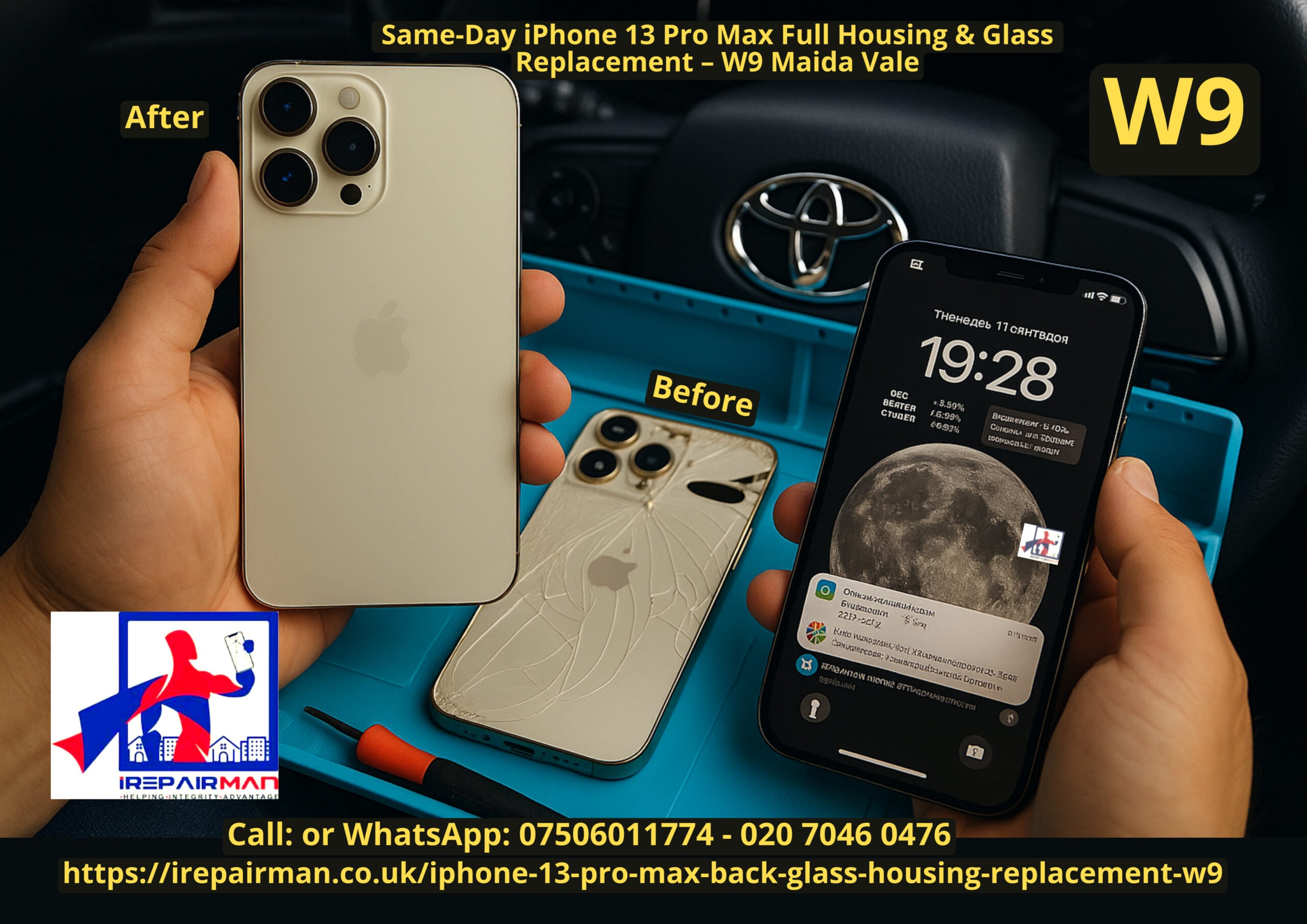 iPhone 13 Pro Max housing replacement W9 Maida Vale – on-site back glass repair