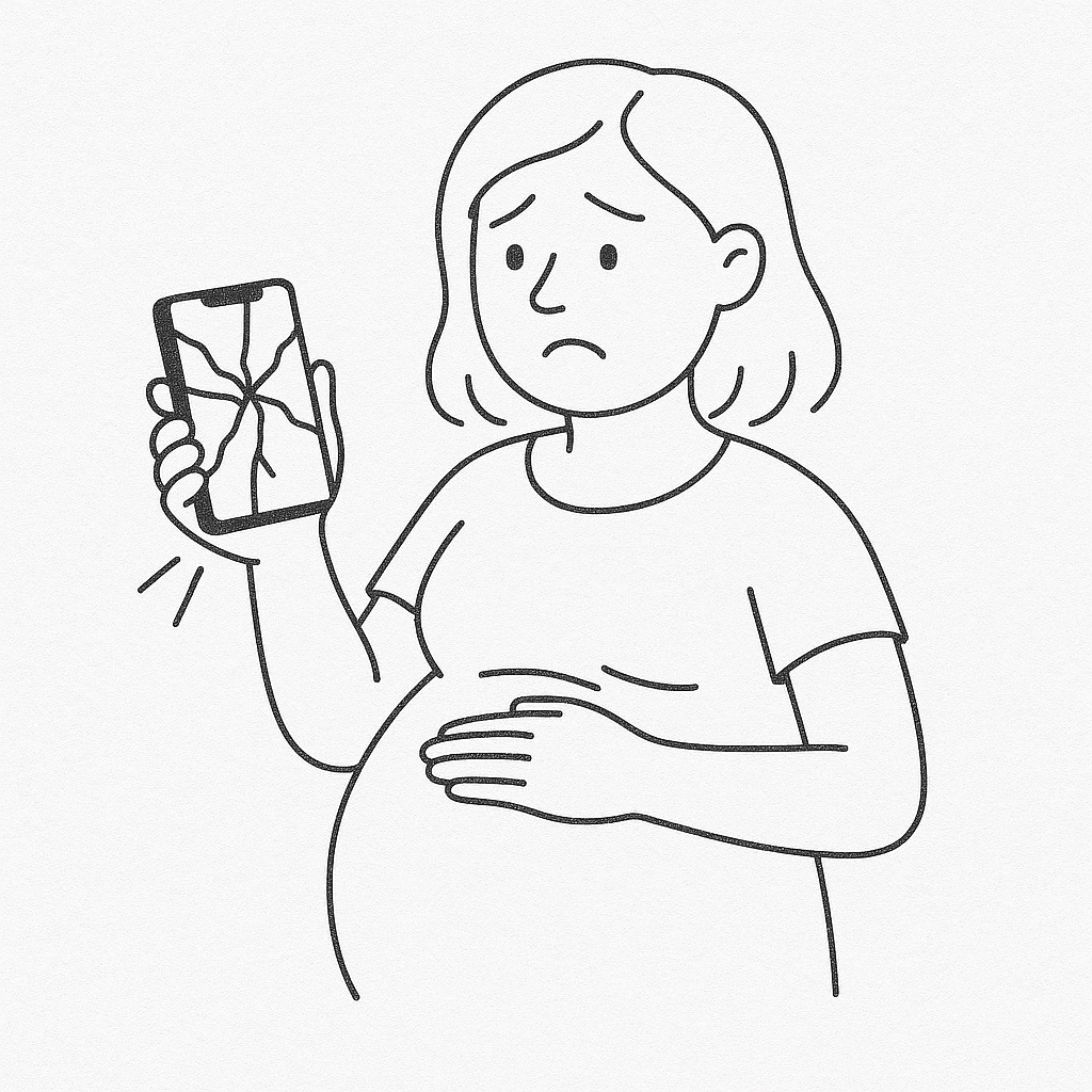 Expectant mother needing a calm, at-home phone repair service