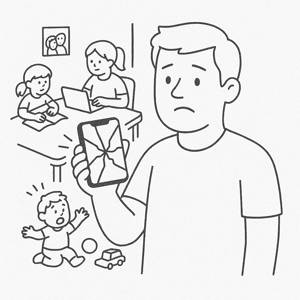 Parents at home with kids while arranging a same-day phone repair