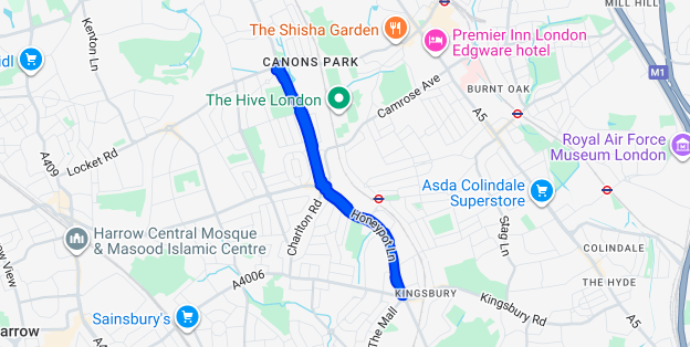 Map of Honeypot Lane & Canons Park coverage for iRepairMan