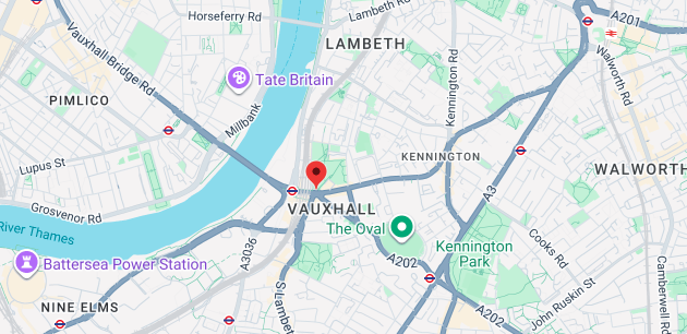 Map of Vauxhall SW8 showing coverage for same-day iPhone repairs by iRepairMan.