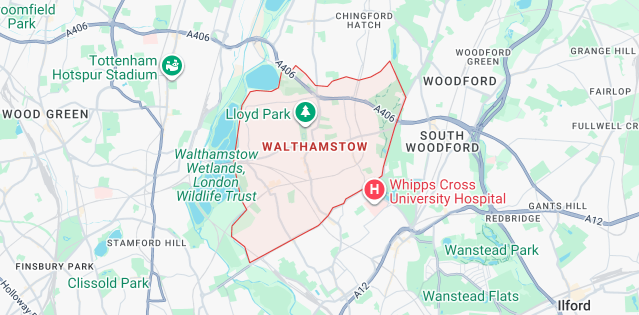 Map showing Walthamstow E17 service coverage