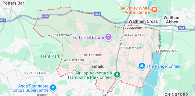 Enfield map showing EN1 EN2 EN3 coverage