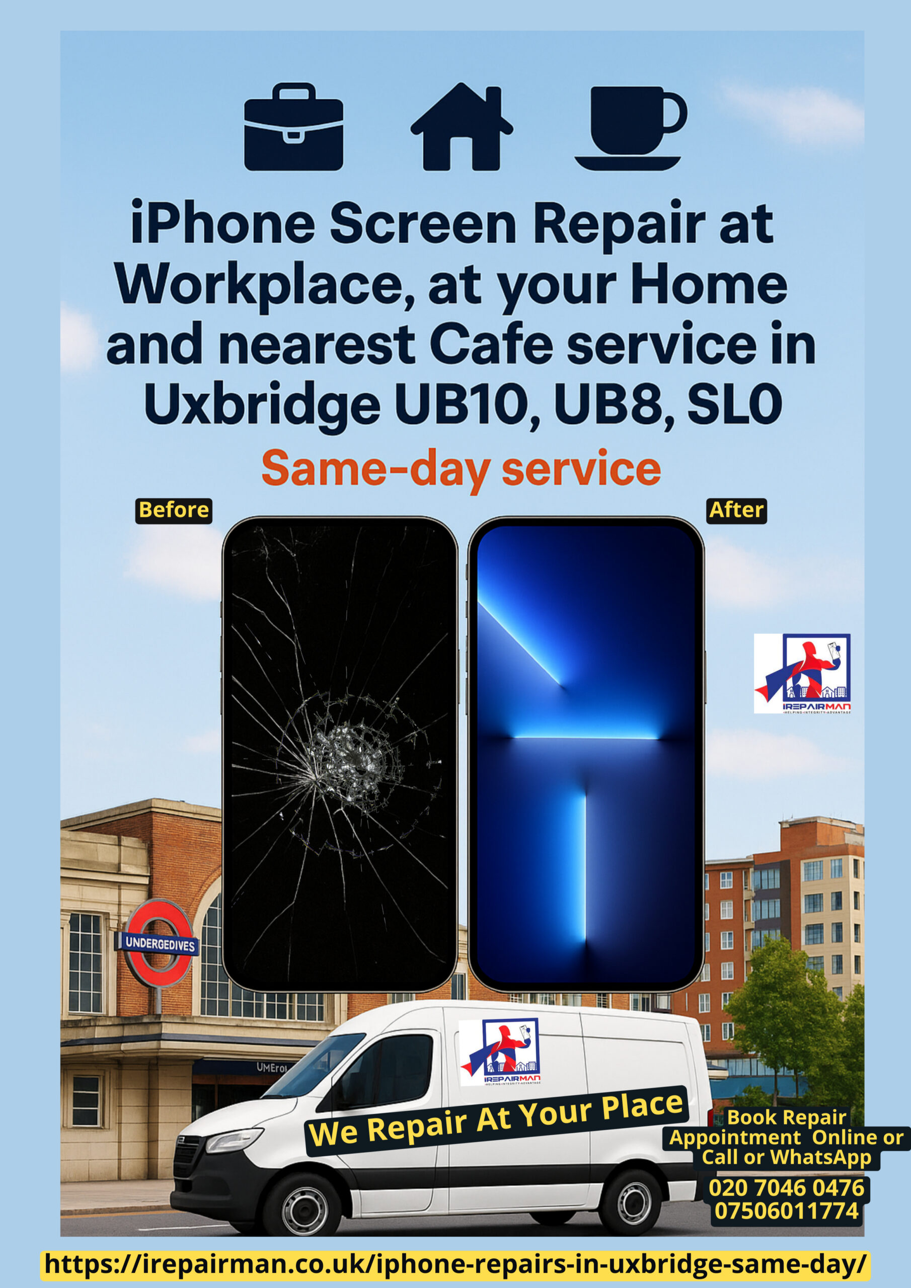 Featured poster: Same-day iPhone & iPad screen repair service in Uxbridge UB10, UB8, SL0