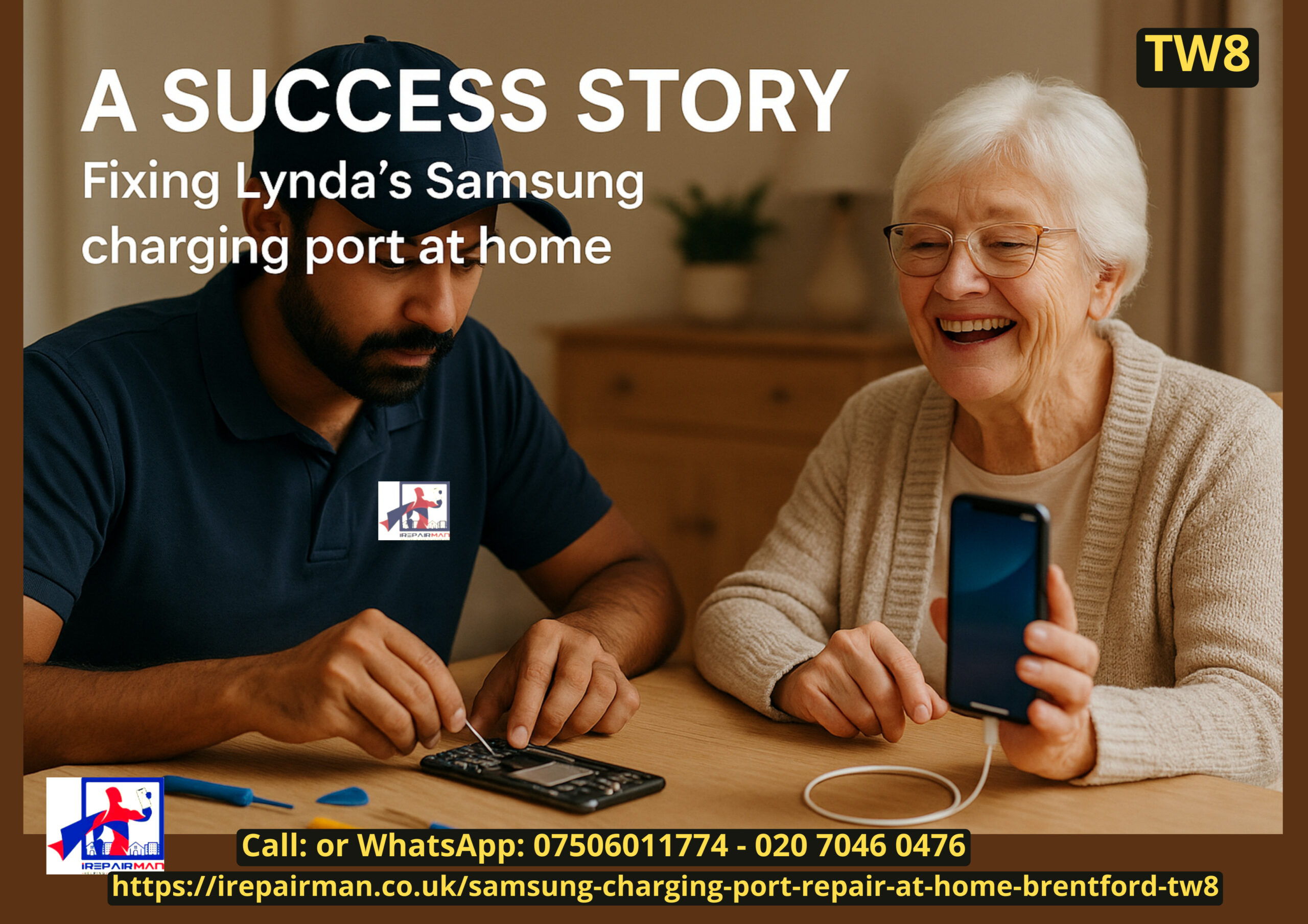 Samsung charging port repair at home in Brentford TW8 — iRepairMan technician visit