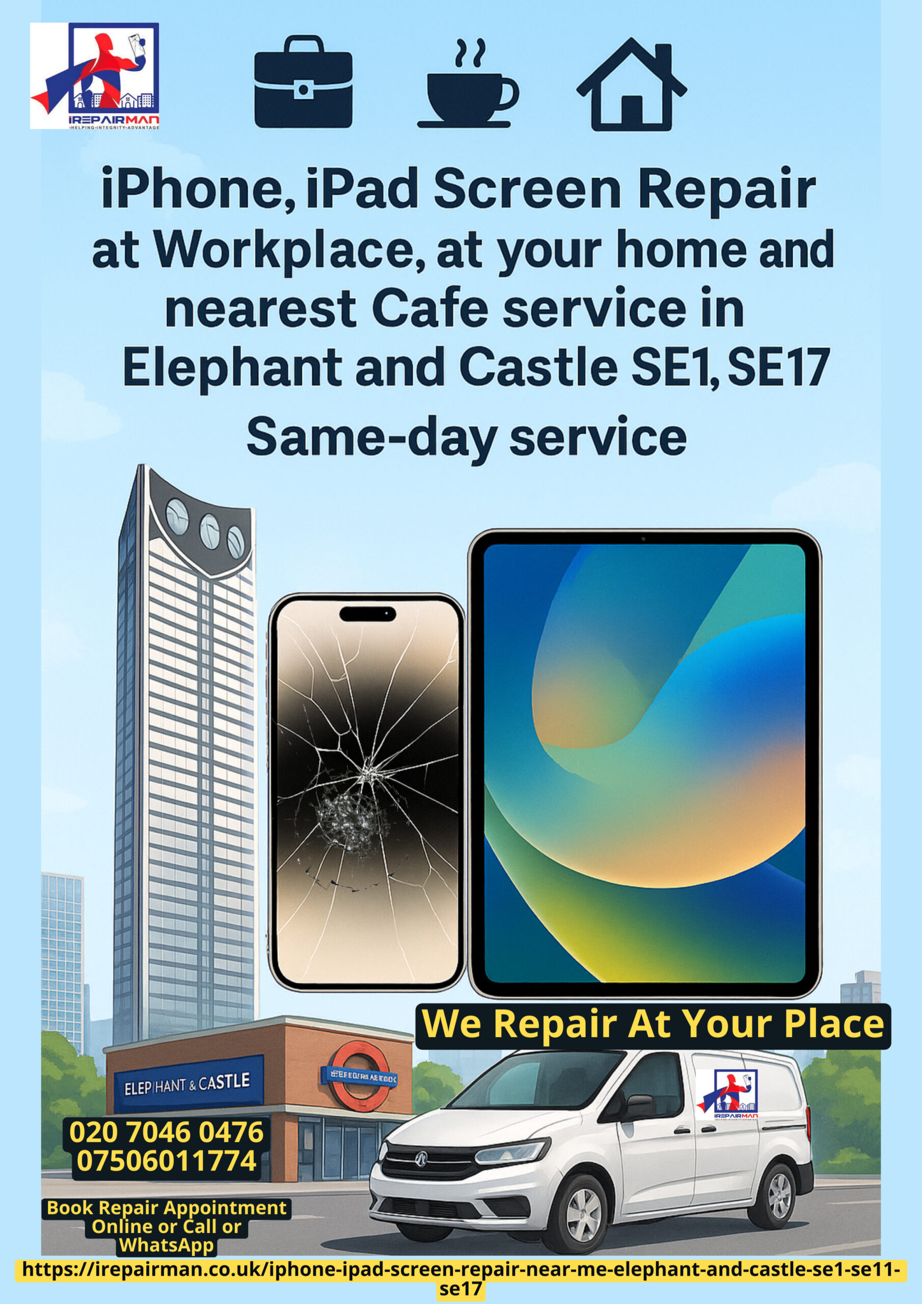 iPhone & iPad screen repair near me — Elephant and Castle SE1 SE11 SE17 same-day