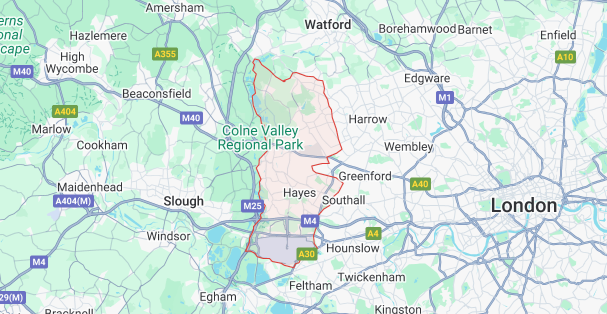 Street map of Hillingdon showing iRepairMan service coverage across UB8, UB10, HA6, HA4, UB11, HA5, UB7 and UB9