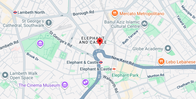 Map of Elephant & Castle showing SE1 SE11 SE17 coverage for iRepairMan