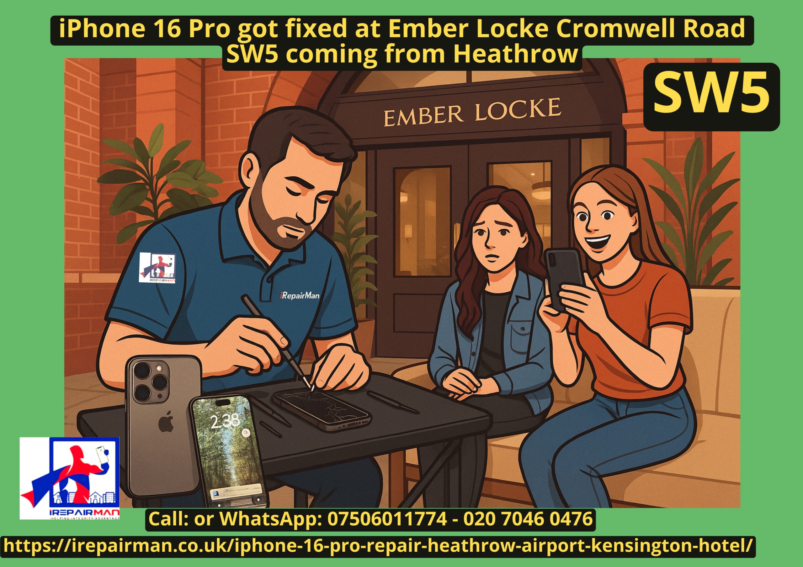 iPhone 16 Pro repair at Heathrow Airport Kensington Hotel