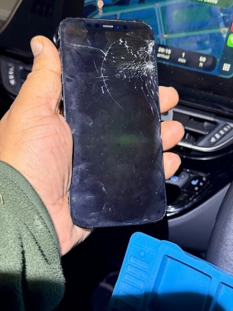 Before repair: Smashed iPhone 12 Pro front screen