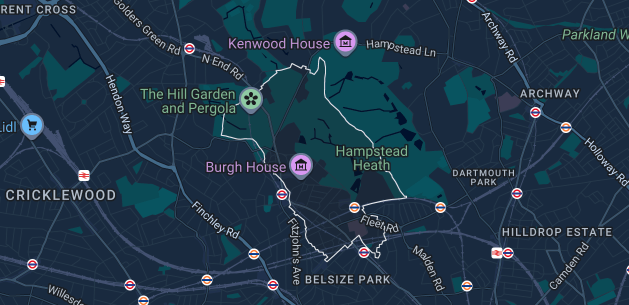 Map of Hampstead NW3 & NW6 coverage area for iRepairMan