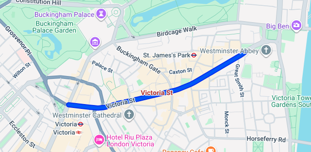 Map of Victoria Street London SW1H, SW1E showing iRepairMan coverage area