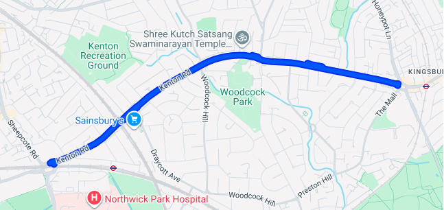 Map of Kenton Road Harrow HA3, HA1 and nearby landmarks