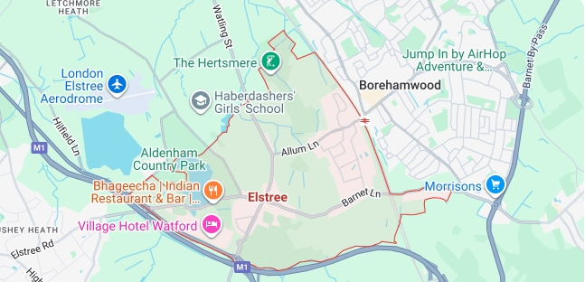 Map of Elstree and nearby areas