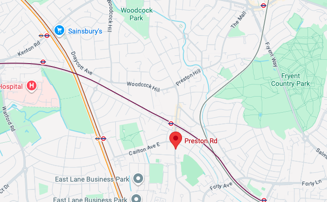 Map of iPhone & iPad repair coverage around Preston Road, Woodcock Park and South Kenton HA3, HA9 by iRepairMan