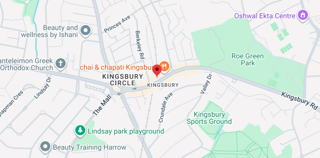 Map of Kingsbury Circle, Roe Green Park and nearby streets covered by iRepairMan in NW9