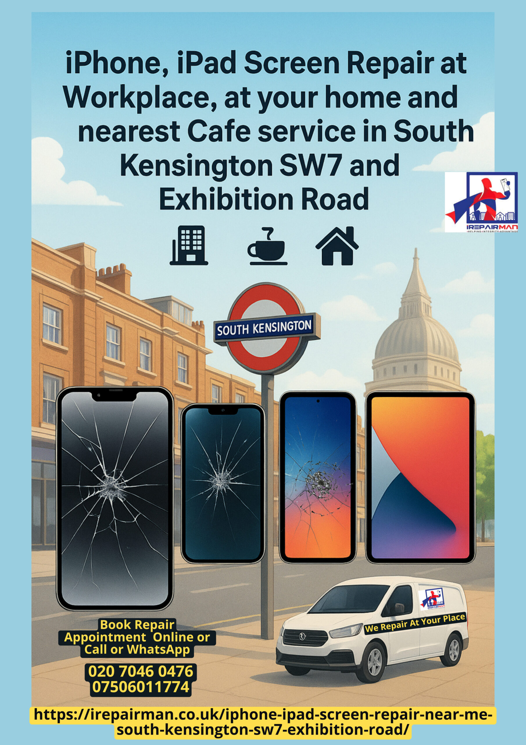iPhone & iPad screen repair near me in South Kensington SW7 and Exhibition Road – iRepairMan