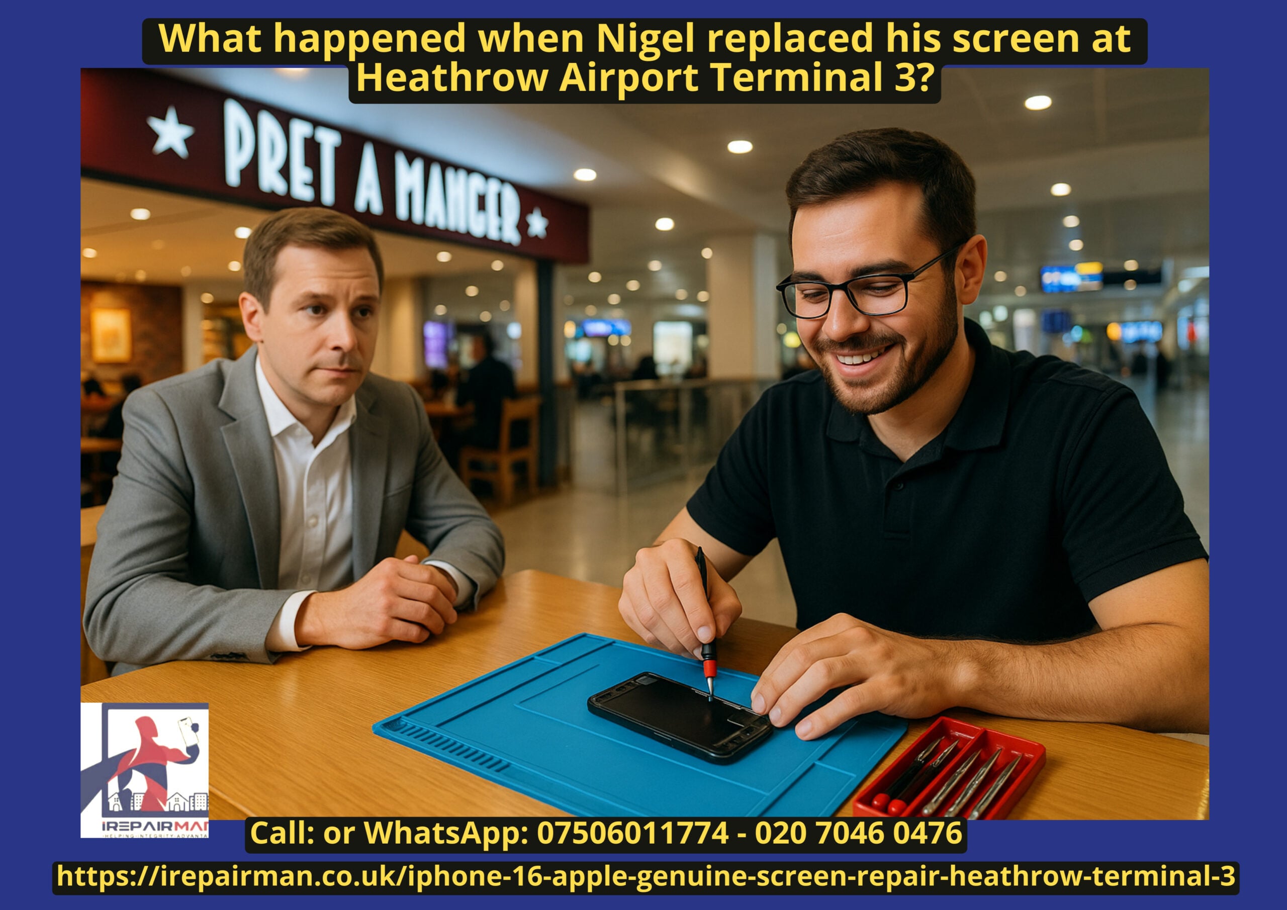 Heathrow Terminal 3 iPhone 16 Apple Genuine screen repair promotional poster