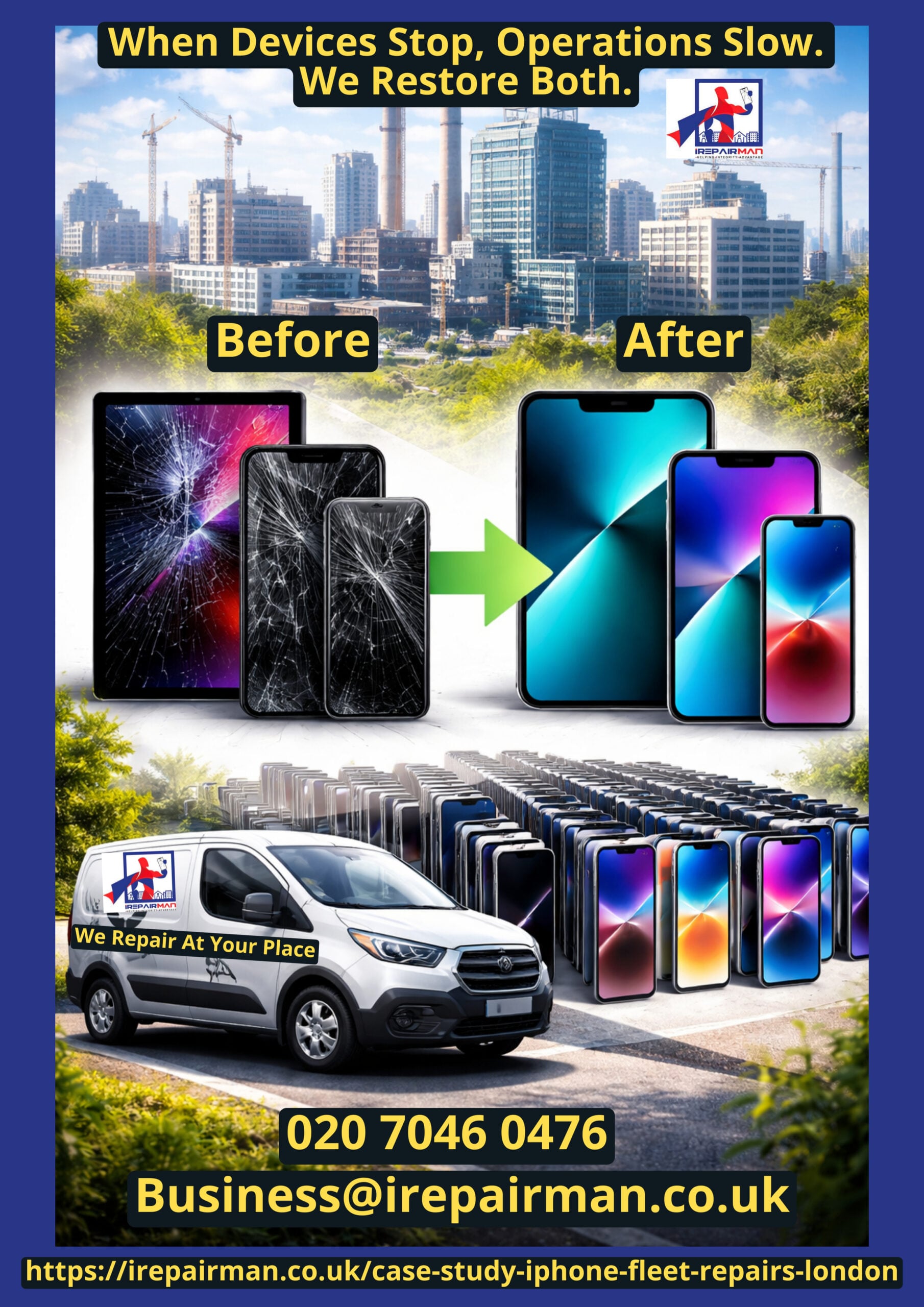 iRepairMan business case study featured poster showing fleet device repairs