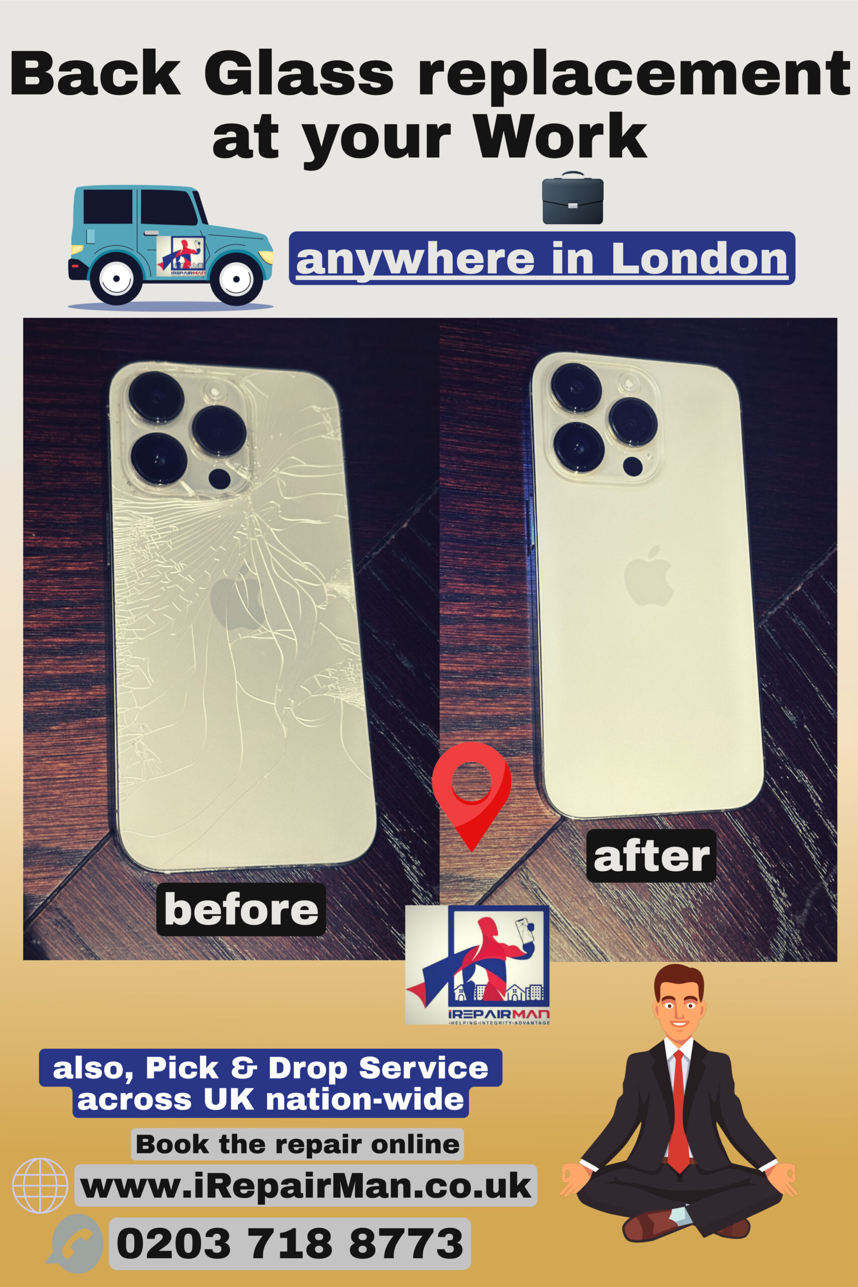Back glass replacement at workplace