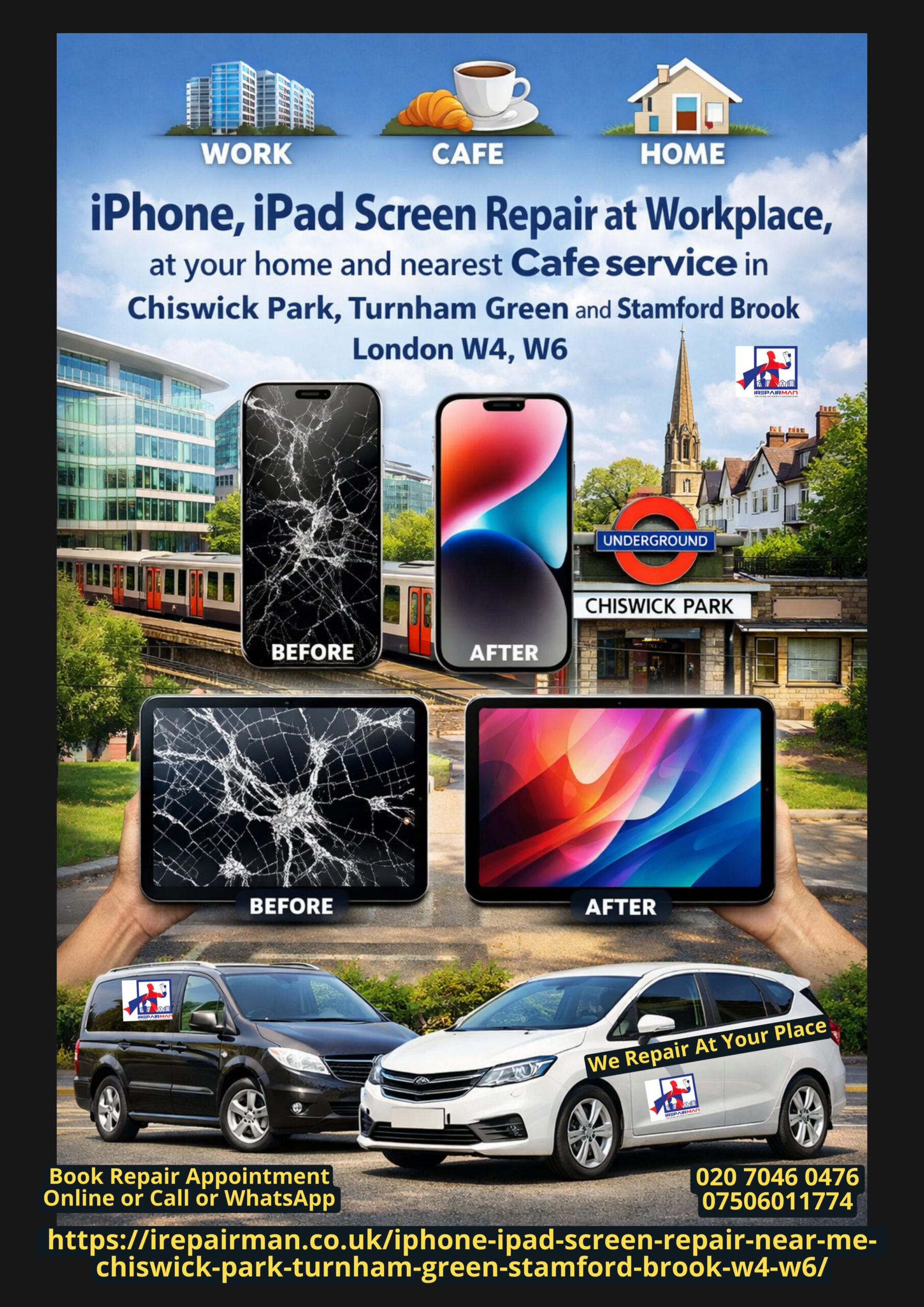 iPhone and iPad screen repair near me in Chiswick Park Turnham Green and Stamford Brook London W4 W6