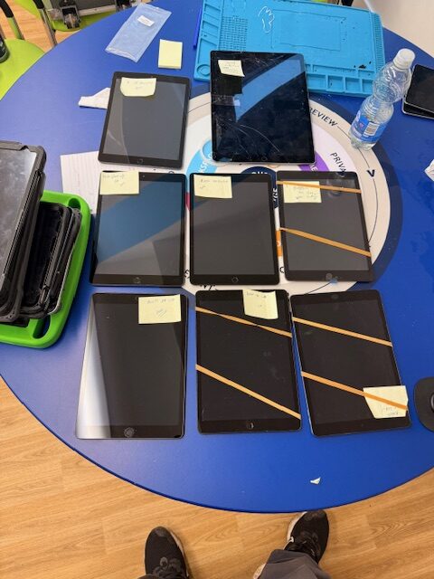 After repair: repaired iPads grouped for deployment in school