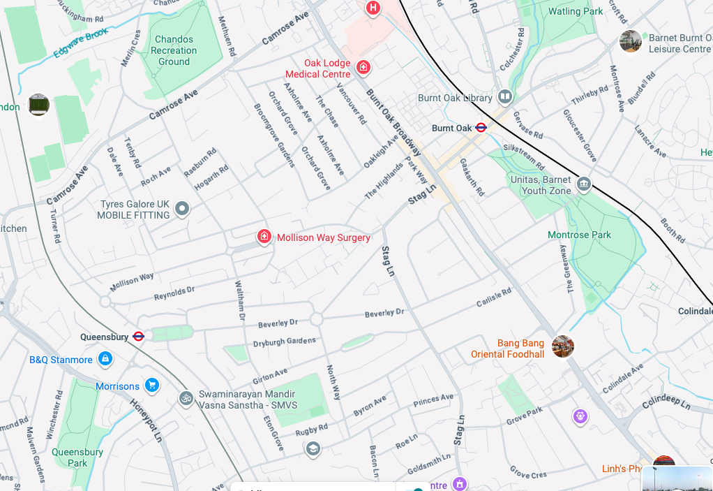 Queensbury & Burnt Oak Service Area HA8 NW9 Map