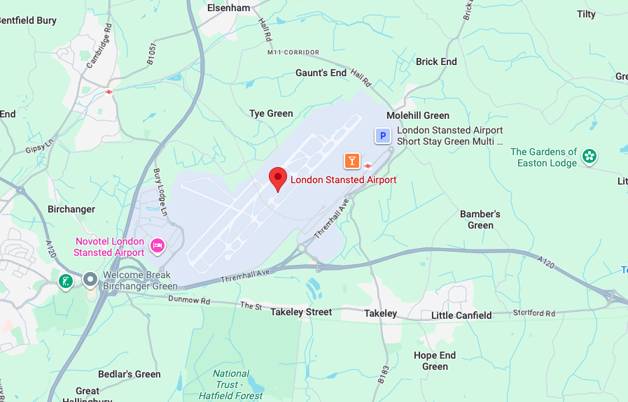 Service coverage map for iPhone and iPad repair near London Stansted Airport CM24