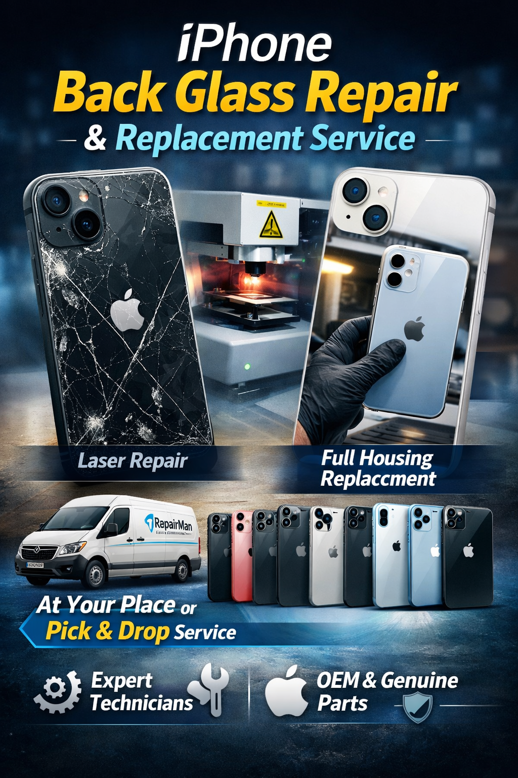 iPhone back glass repair service poster