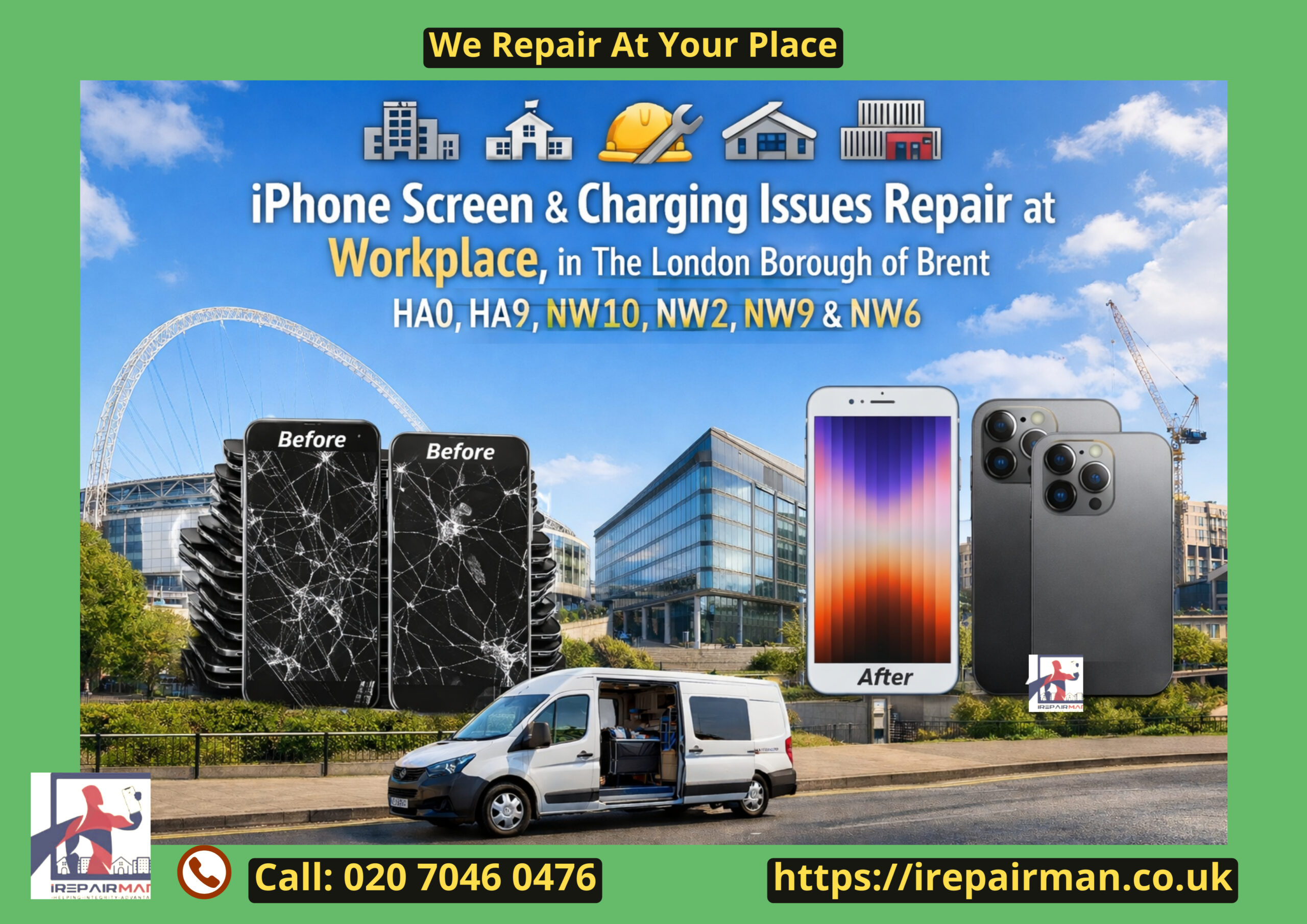 B2B iPhone repair near me coverage in The London Borough of Brent