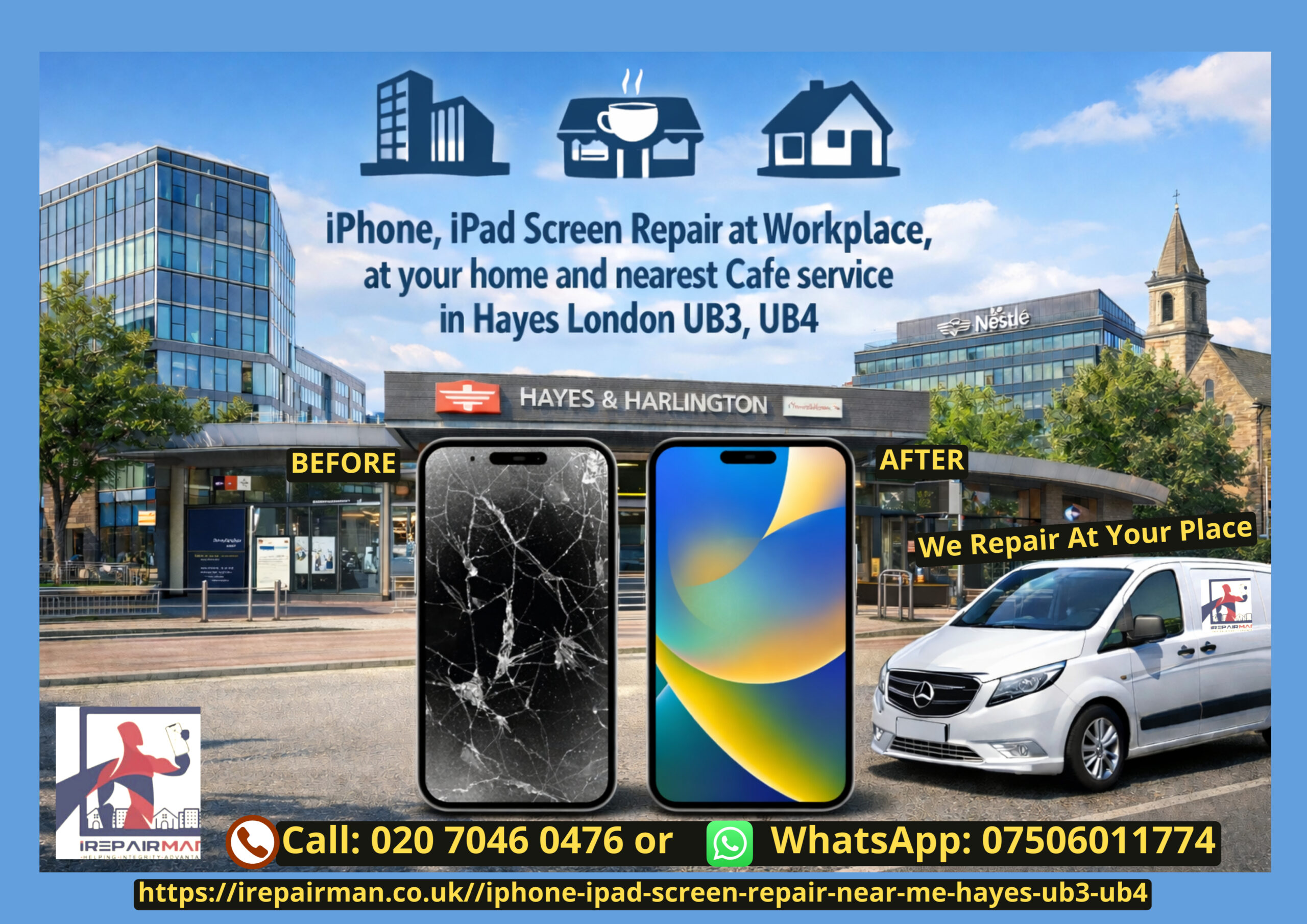 Before and after iPhone screen repair in Hayes London UB3 UB4