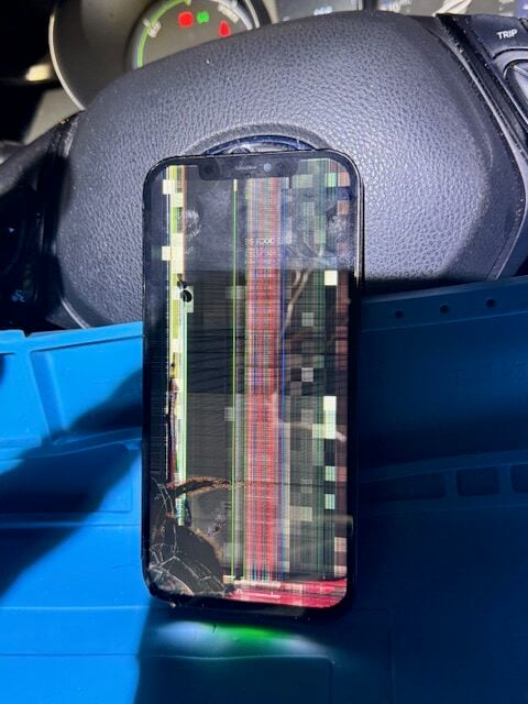 iPhone 12 Pro Max LCD failure with coloured lines before repair