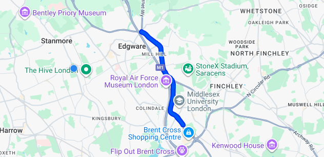 iRepairMan service coverage map for Watford Way London NW7 NW4 and nearby areas