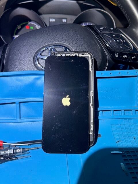 Step 9 iPhone 16 Pro after repair showing successful screen replacement during Sunday night call-out
